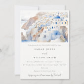 Minimal Santorini Griekenland Waterverf Verloving Kaart (Voorkant)