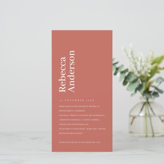 MINIMAL SCANDI BRICK RED VRIJGEZELLENFEEST INVITE BEDANKKAART (Staand voorkant)