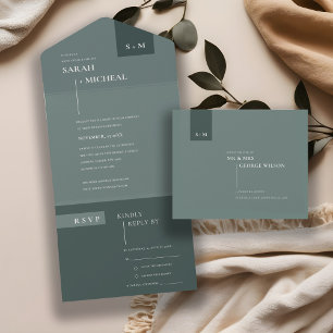 MINIMAL SCANDI EMERALD SAGE BLEEK GROEN WEDING ALL IN ONE UITNODIGING
