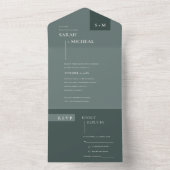 MINIMAL SCANDI EMERALD SAGE BLEEK GROEN WEDING ALL IN ONE UITNODIGING (Binnen)