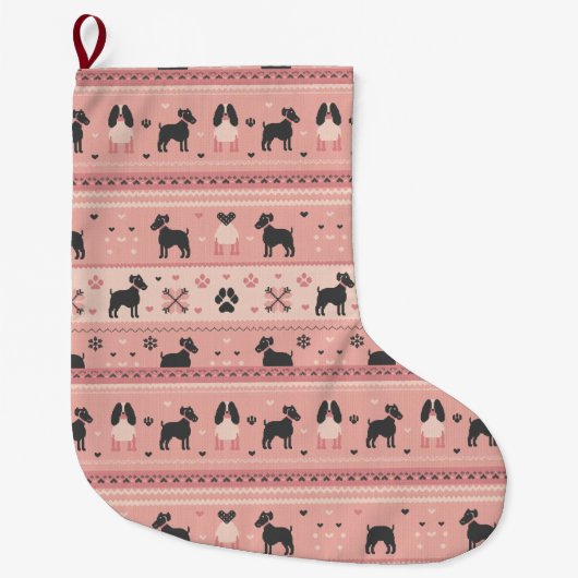 Minimal Scandinavian Pink Dog Christmas Stocking Grote Kerstsok (Voorkant)
