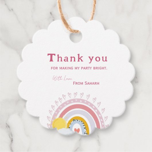 Minimal Schattige Roze Regenboog Zon Baby shower D Bedankjes Labels (Voorkant)