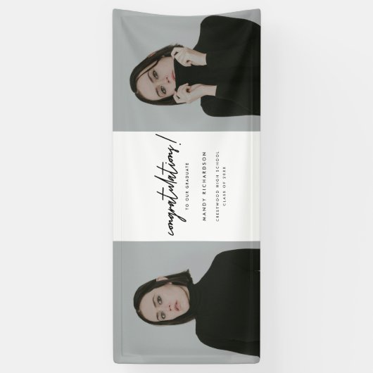 Minimal Script 2-Photo "Congrats" Graduation Party Spandoek (Verticaal)