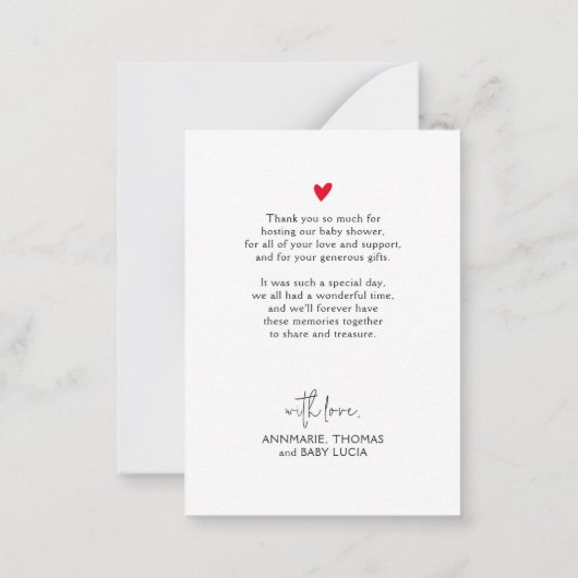 Minimal Script Baby shower Photo Dank je Notitiekaartje (Achterkant)