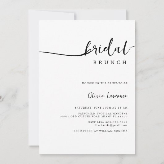 Minimal Script Bridal Brunch-uitnodiging Kaart (Voorkant)