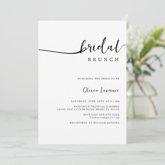 Minimal Script Bridal Brunch-uitnodiging Kaart (Staand voorkant)