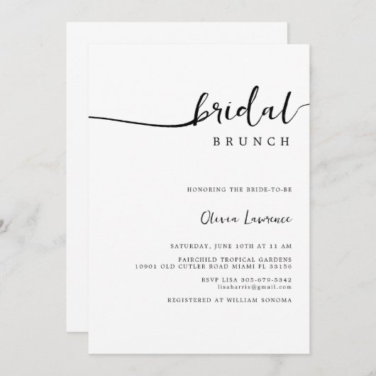 Minimal Script Bridal Brunch-uitnodiging Kaart (Voorkant / Achterkant)