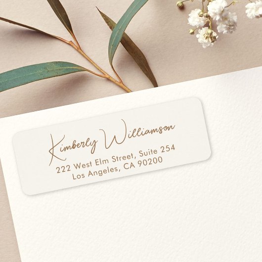 Minimal Script Cream Gold Return Address Etiket