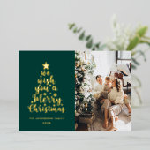 Minimal Script Deep Green Merry Christmas Folie Feestdagenkaart (Staand Voorkant)