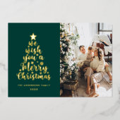 Minimal Script Deep Green Merry Christmas Folie Folie Feestdagenkaart (Voorkant)
