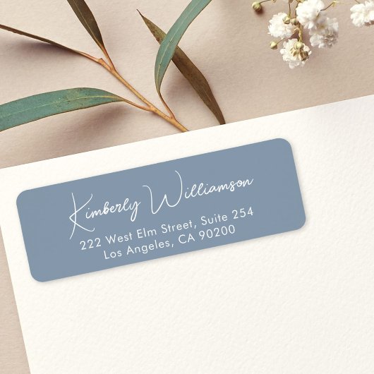 Minimal Script Dusty Blue Return Address Etiket