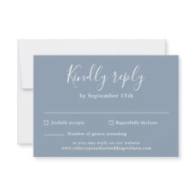 Minimal Script Dusty Blue Wedding RSVP Kaart
