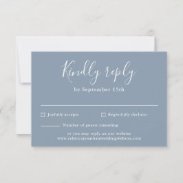 Minimal Script Dusty Blue Wedding RSVP Kaart