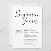 MINIMAL SCRIPT eenvoudige moderne Bar Mitswa zwart Kaart (Voorkant)