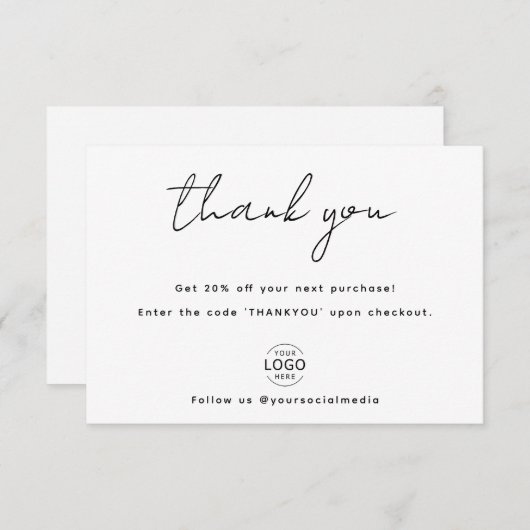 Minimal Script Eigen Logo Zakelijke bedankkaart (Voorkant / Achterkant)