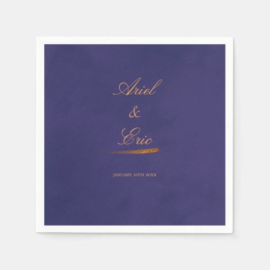 Minimal Script Emerald Paarse en gouden bruiloft Servet (Voorkant)