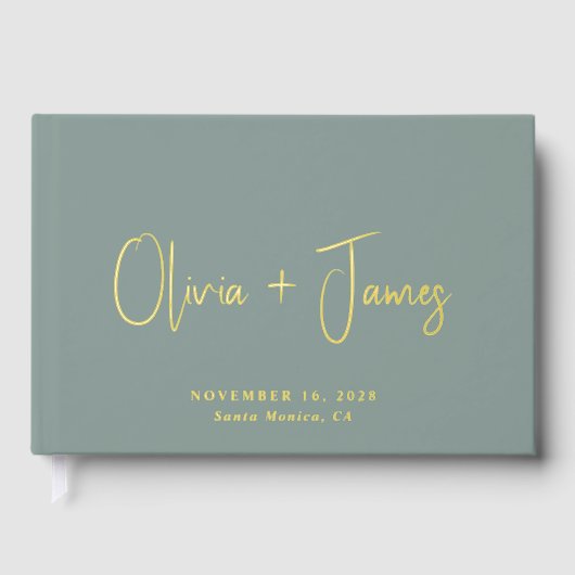 Minimal Script Foto Sage Green Wedding Gastenboek (Voorkant)