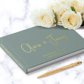 Minimal Script Foto Sage Green Wedding Gastenboek
