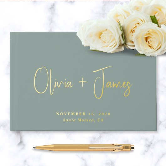 Minimal Script Foto Sage Green Wedding Gastenboek