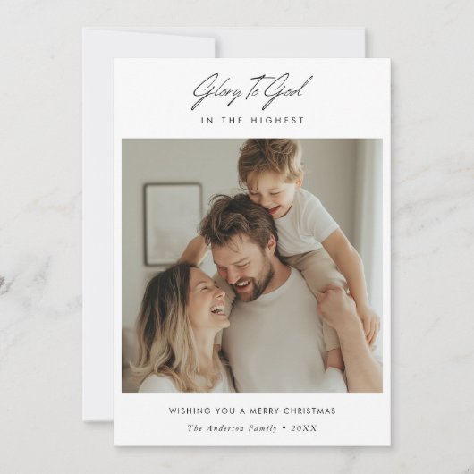 Minimal Script Glory to God Heilige Kerstfoto Feestdagenkaart (Voorkant)