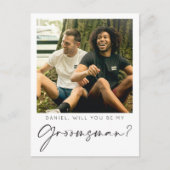 Minimal Script Groomsman Voorstel Kaart met Foto (Voorkant)
