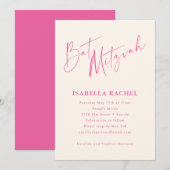 Minimal Script Hot Pink Cream Modern Bat Mitzvah Kaart (Voorkant / Achterkant)