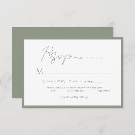 Minimal Script Menu Keuzemoment Sage Green Wedding (Voorkant / Achterkant)
