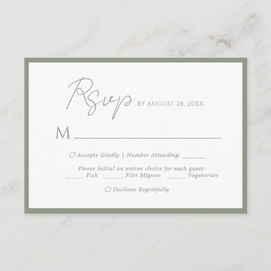 Minimal Script Menu Keuzemoment Sage Green Wedding (Voorkant)