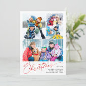 Minimal Script Merry Christmas 4 Photos Calendar Feestdagenkaart (Staand voorkant)