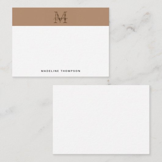 Minimal Script Metallic Taupe Gold Monogram Notitiekaartje (Voorkant / Achterkant)