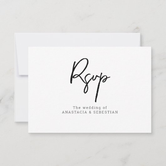 Minimal Script Modern Black and White Wedding RSVP Kaartje (Achterkant)