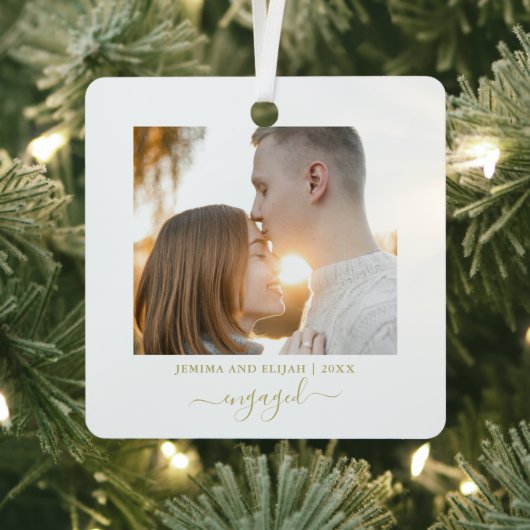 Minimal Script Modern Paar Foto Vakantie Metalen Ornament (Insitu)