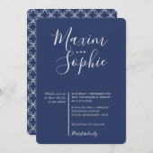MINIMAL SCRIPT moderne bruiloft marine blauw wit Kaart (Voorkant / Achterkant)