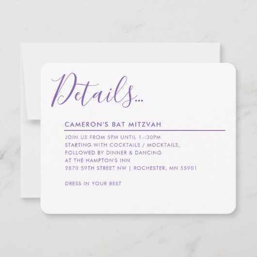 MINIMAL SCRIPT moderne details Bat Mitzvah paars Kaart (Voorkant)
