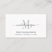 Minimal Script Monogram Photographer Visitekaartje (Voorkant)