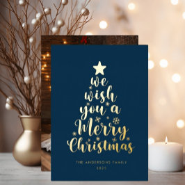 Minimal Script Navy Blue Merry Christmas Folie Feestdagenkaart