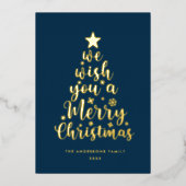 Minimal Script Navy Blue Merry Christmas Folie Feestdagenkaart (Voorkant)