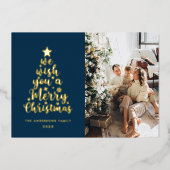 Minimal Script Navy Blue Merry Christmas Folie Folie Feestdagenkaart (Voorkant)