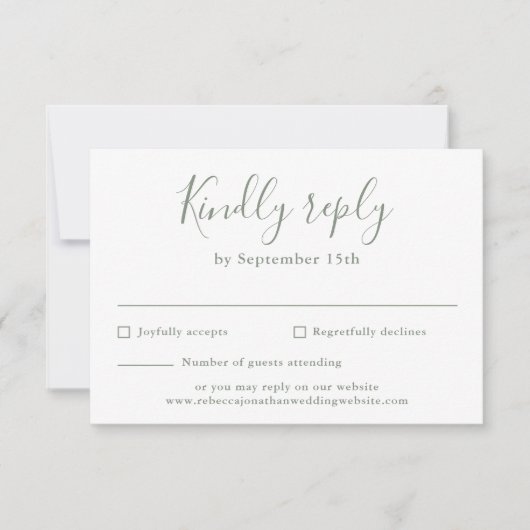 Minimal Script Olive Green Wedding RSVP Kaart (Voorkant)