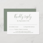 Minimal Script Olive Green Wedding RSVP Kaart (Voorkant / Achterkant)