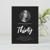 Minimal Script Photo 30th Birthday Zwart Kaart (Staand voorkant)