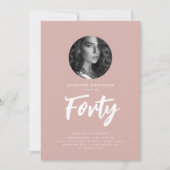 Minimal Script Photo 40th Birthday Dusty Roos Kaart (Voorkant)