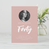 Minimal Script Photo 40th Birthday Dusty Roos Kaart (Staand voorkant)