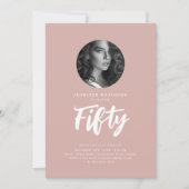 Minimal Script Photo 50th Birthday Dusty Roos Roze Kaart (Voorkant)