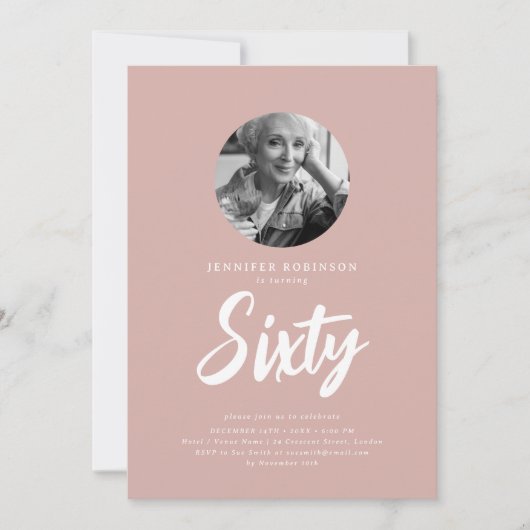 Minimal Script Photo 60th Birthday Dusty Roos Kaart (Voorkant)