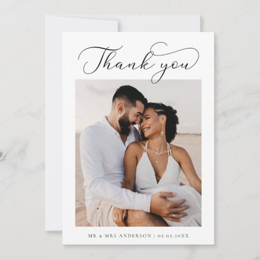 Minimal Script Photo Wedding Dank u kaart (Voorkant)
