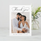 Minimal Script Photo Wedding Dank u kaart (Staand voorkant)