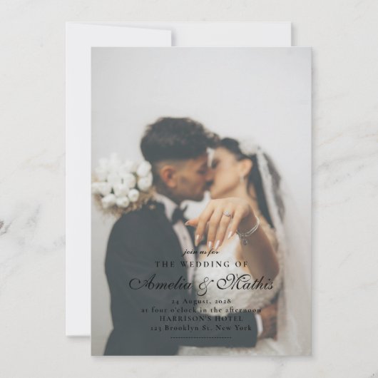 Minimal Script Photo Wedding Invitation Kaart (Voorkant)