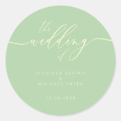 Minimal Script Pistachio & Cream Wedding Ronde Sticker (Voorkant)