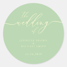 Minimal Script Pistachio & Cream Wedding Ronde Sticker